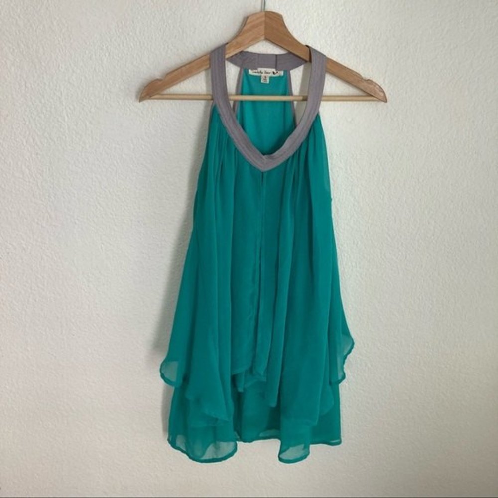 Double zero flowy layered vneck halter blouse